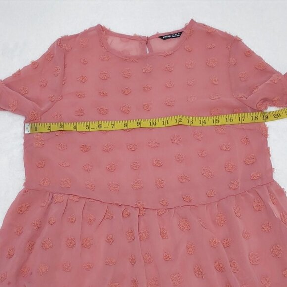 NWOT SHEIN Pink swiss dot sheer flowy peplum boho festival top - Picture 4 of 10